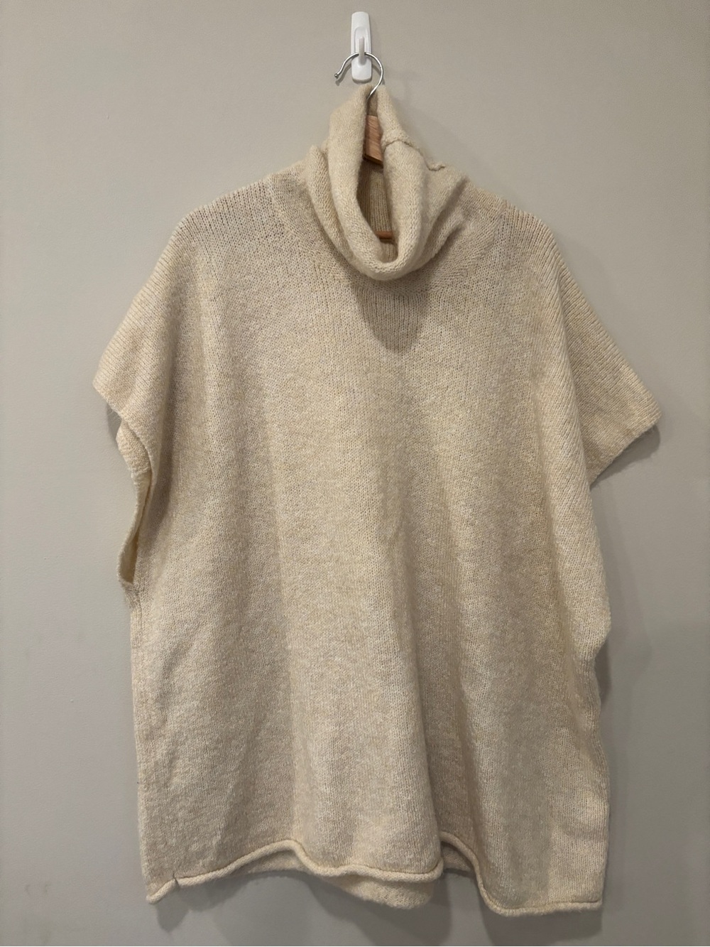Cozy Cream Turtleneck Poncho Sweater One Size Layered Look Fall Winter